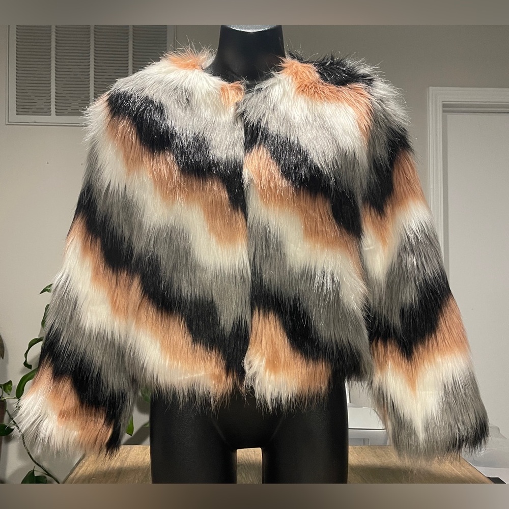 Tanlin Stylish Multicolor Faux Fur Jacket, Size Small